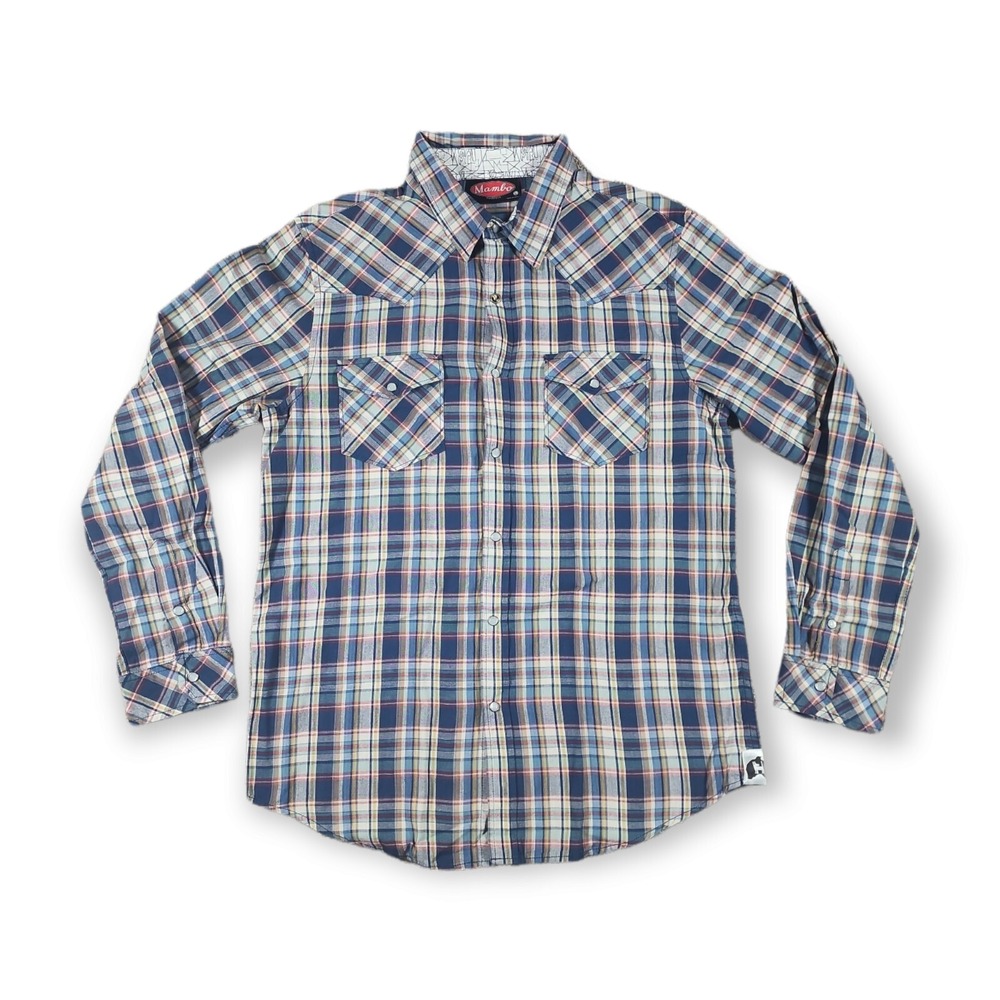 Mambo Australia Multi Colors Plaid Western Style Pearl Snap Men's Shirt‎ Large